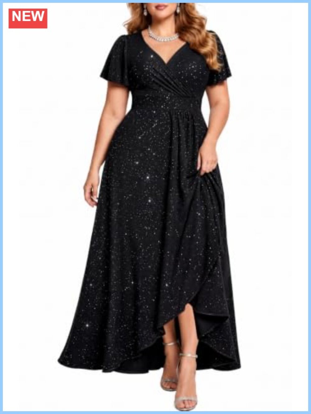 Plus Size Glitter Formal Evening Cocktail Wedding Guest Dress